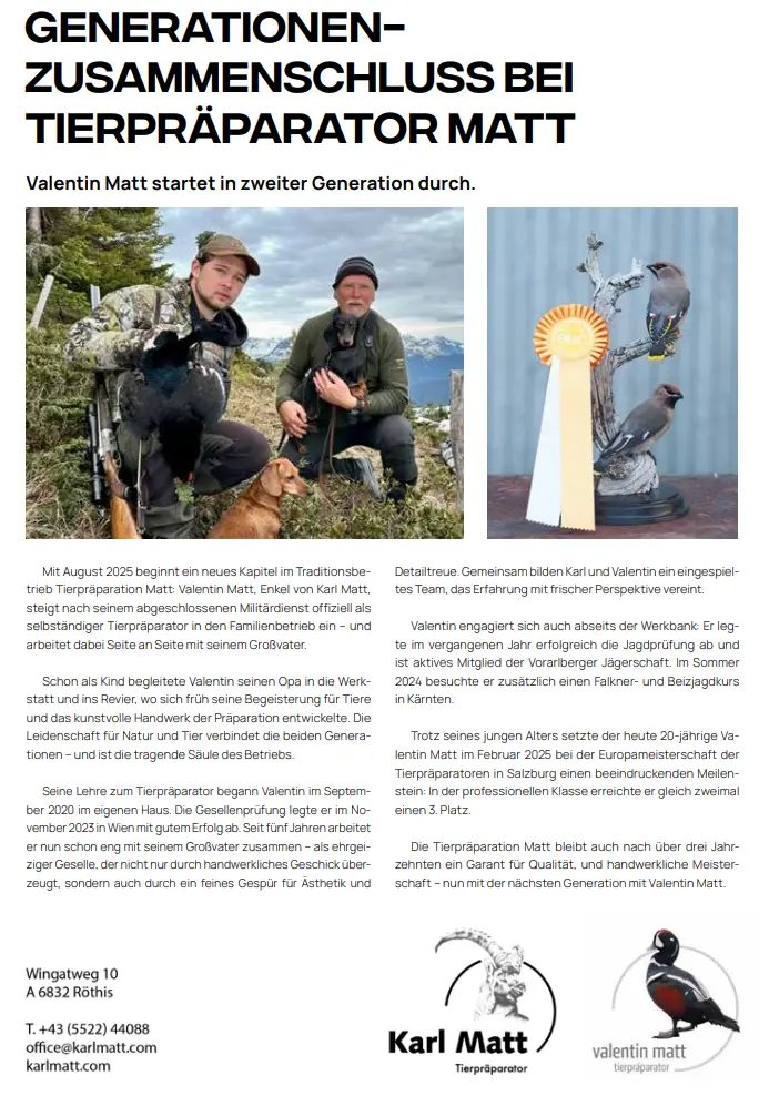 Generationen-Zusammenschluss bei Tierpräparator Matt